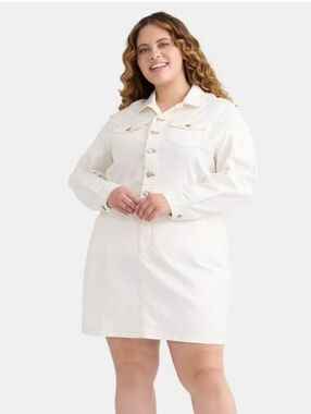 Terra & Sky Women's Plus Denim Mini Utility Dress Off White 3X (22W-24W) New